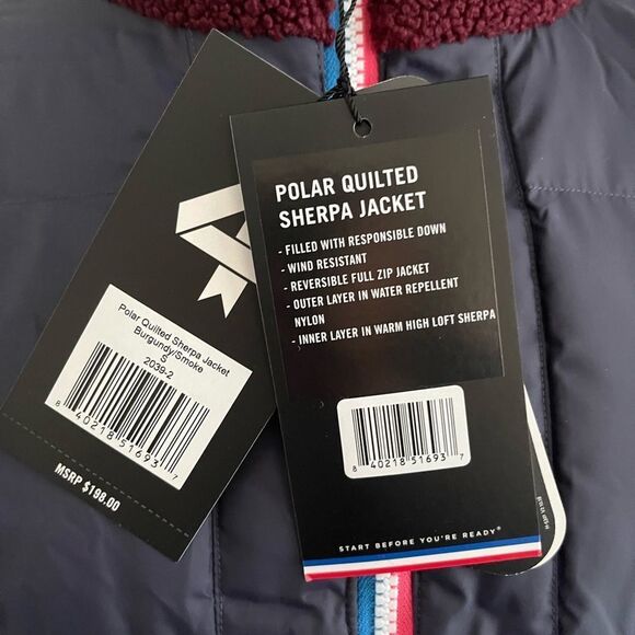 NWT Fourlaps reversible polar quilted Sherpa jacket Burgundy/Smoke size Small - Picture 16 of 16